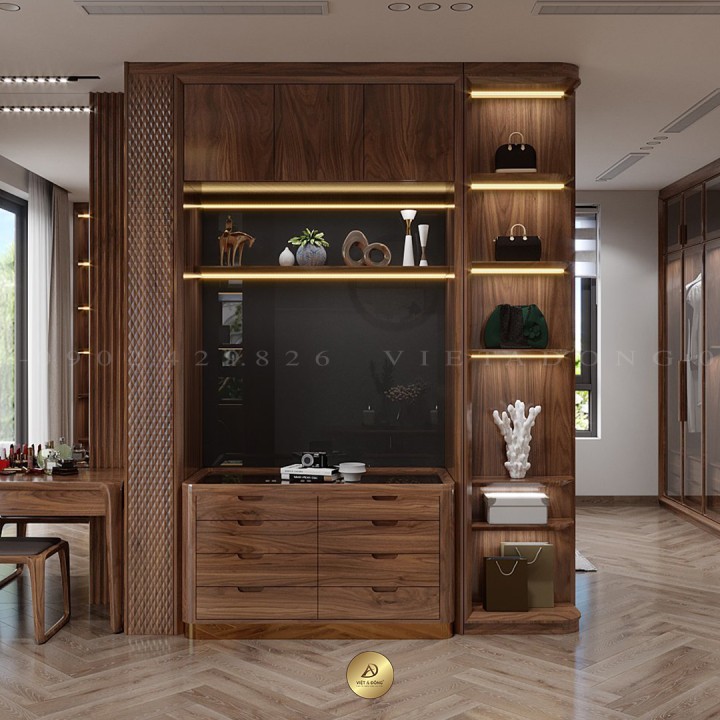 Bàn trang điểm gỗ óc chó BTD-08